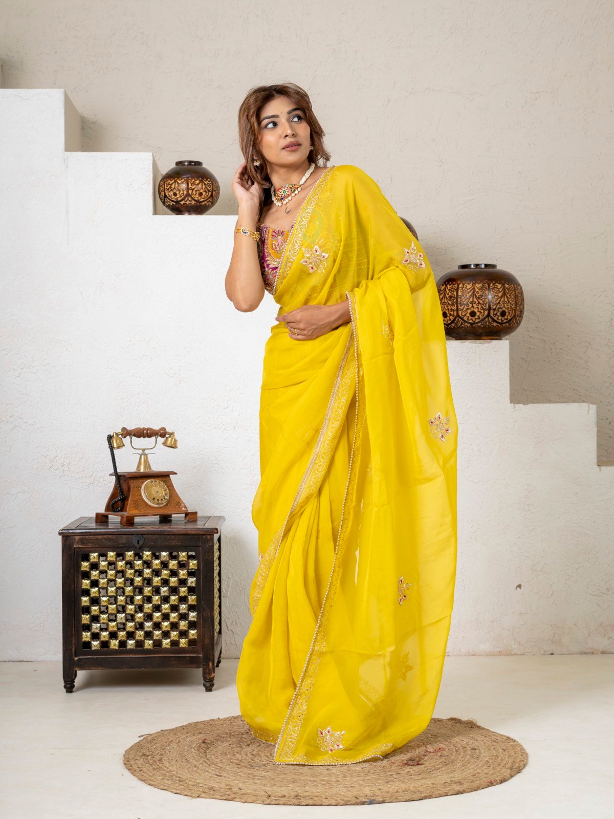 Sunshine Yellow Handcrafted Saree