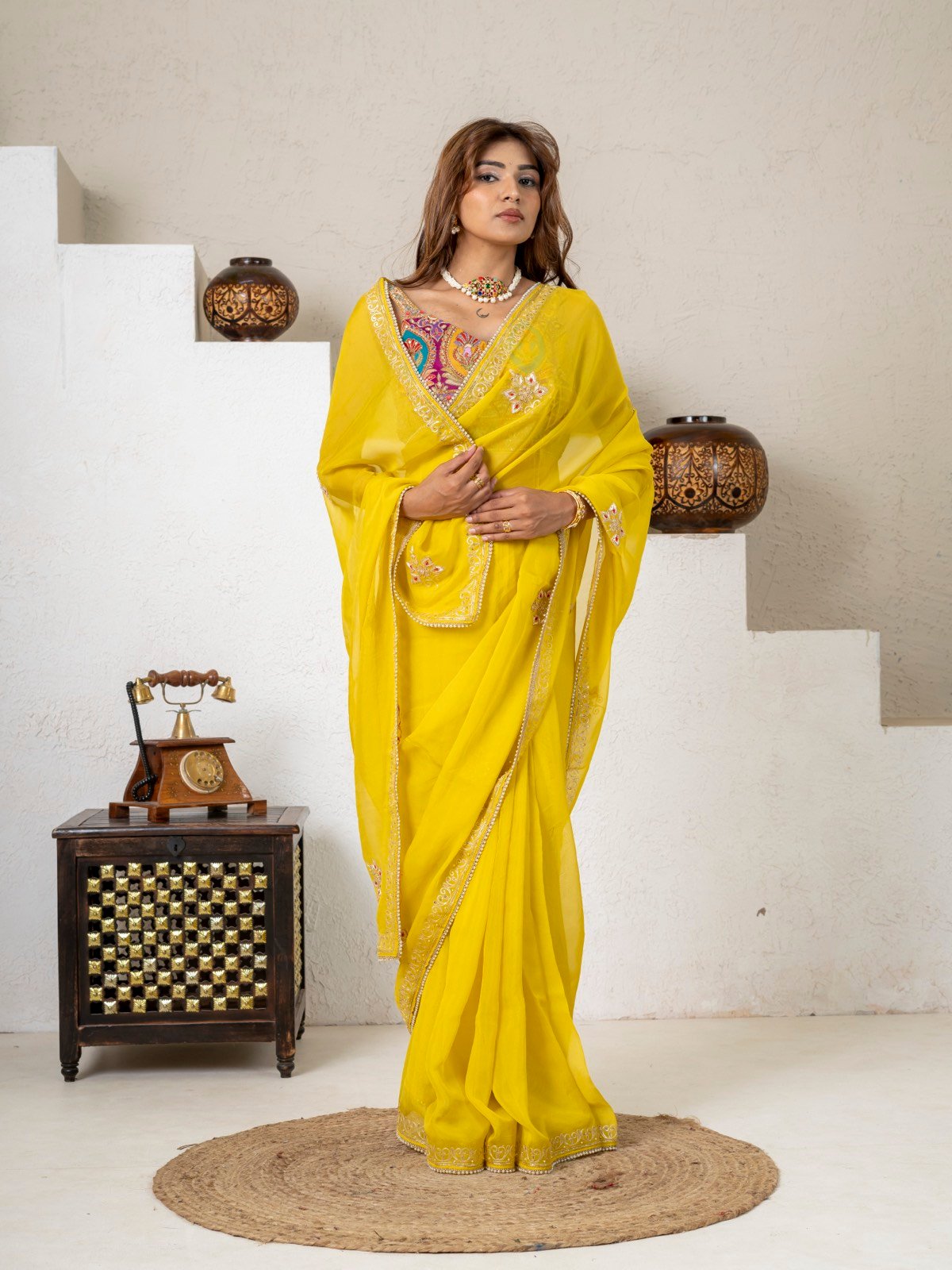 Sunshine Yellow Handcrafted Saree thumbnail 3
