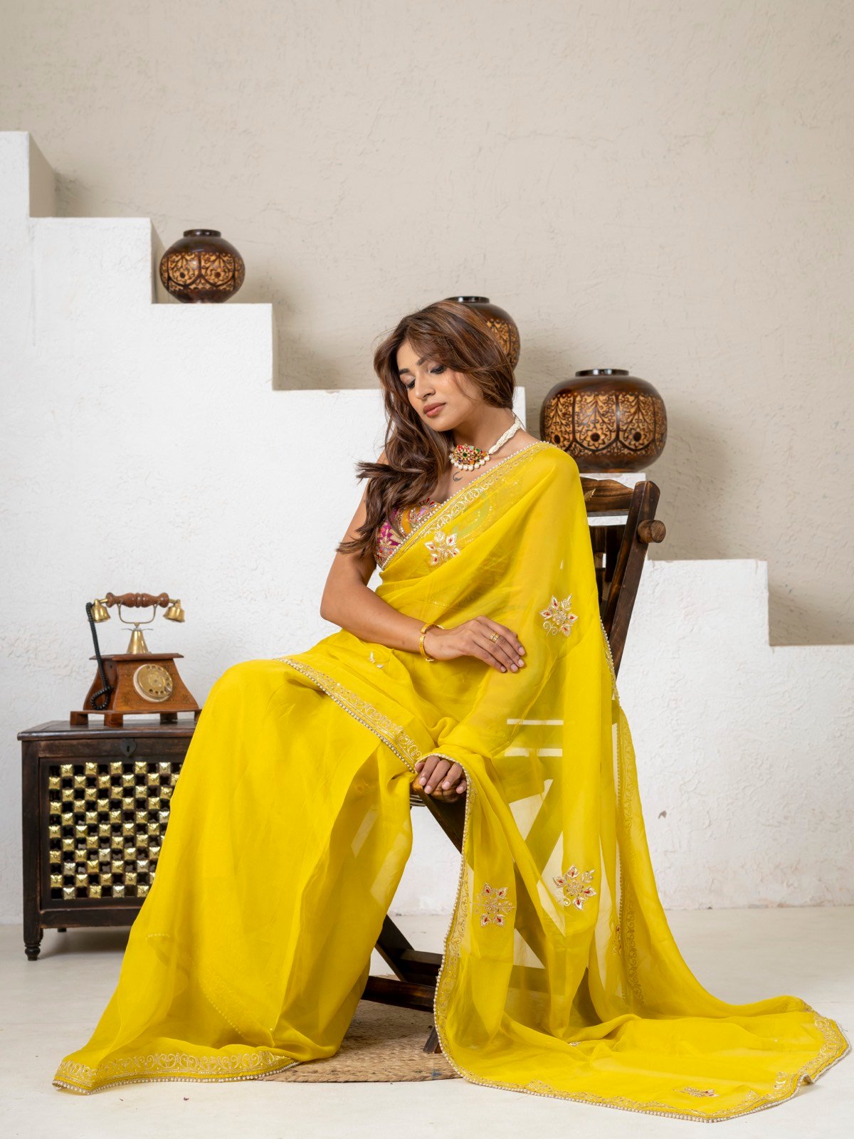 Sunshine Yellow Handcrafted Saree thumbnail 5