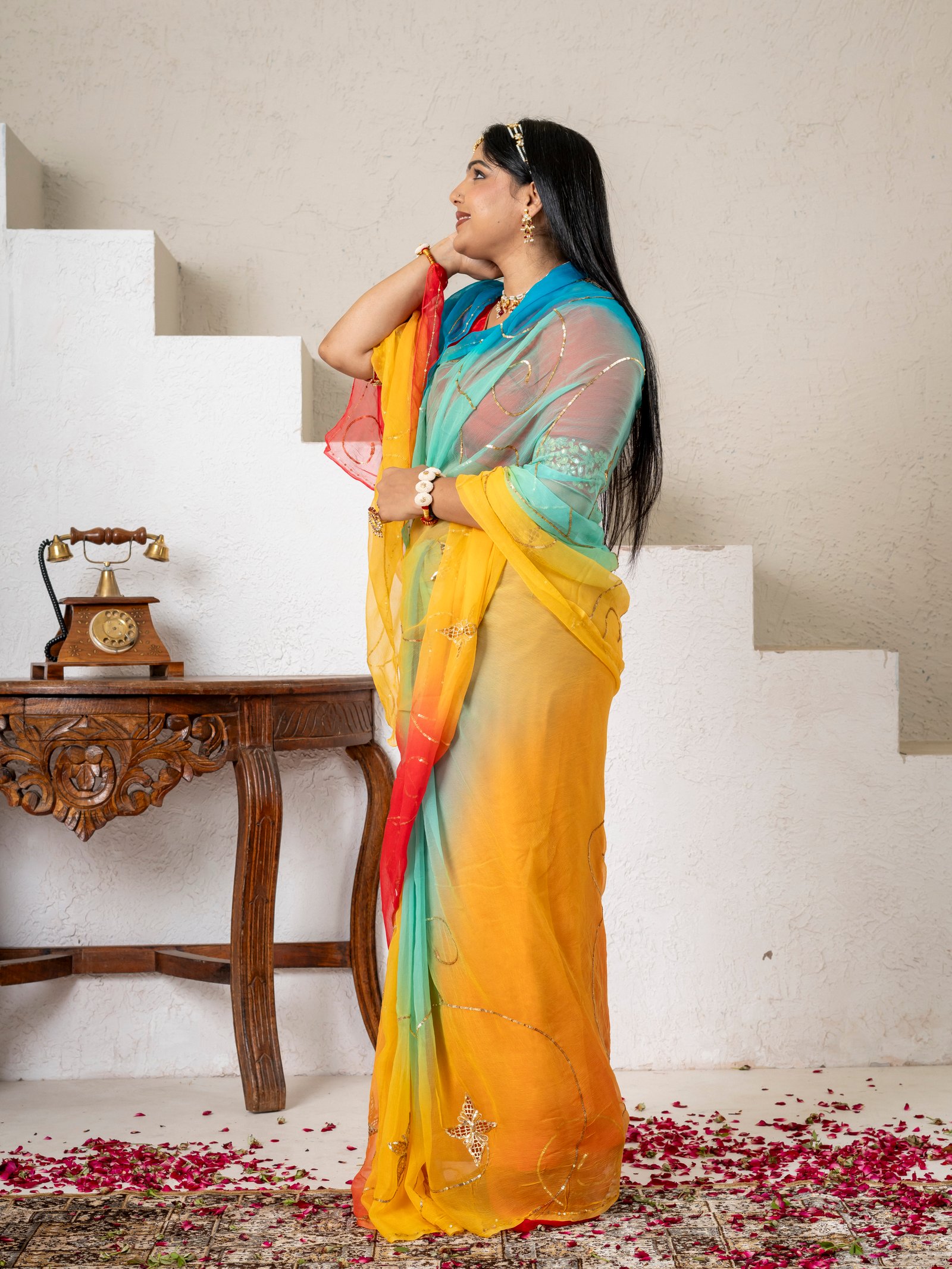 Aqua Yellow Ombre Aari Taari Saree thumbnail 5