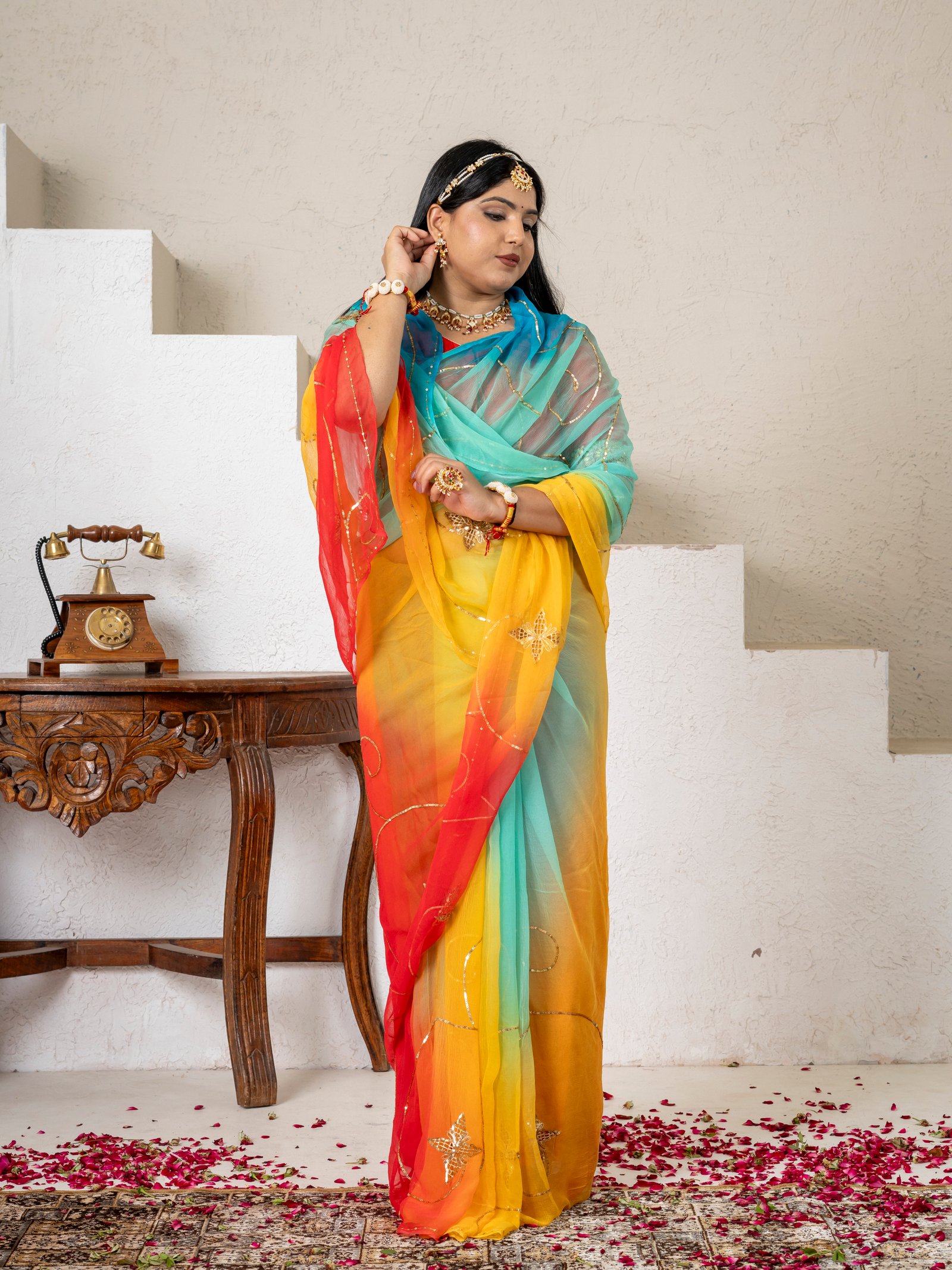 Aqua Yellow Ombre Aari Taari Saree thumbnail 4